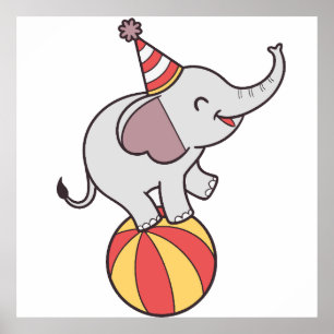 Poster Elefante de Circo Cento na Bola - Festa de anivers