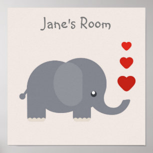 Poster Elefante de criança bonita com nome personalizáv