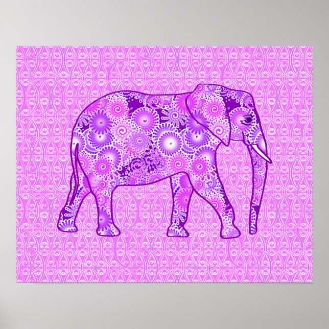 Pôster Elefante de espiral fractal - púrpura e orquídea (Frente)