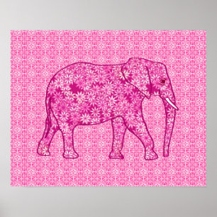 Pôster Elefante de flor - cor-de-rosa fuchsia