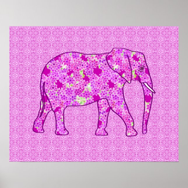 Pôster Elefante de flor - orquídea e magenta (Frente)