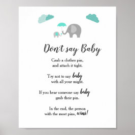 Poster Elefante de mamãe com nuvens Não diga bebê