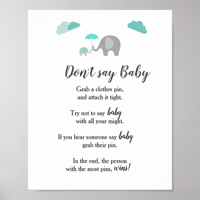 Poster Elefante de mamãe com nuvens Não diga bebê (Frente)
