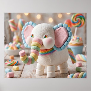 Poster Elefante de Marshmallow Caprichoso e Doces Pastel