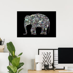 Poster Elefante de mosaico prateado cintilante