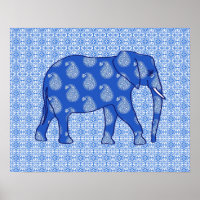 Elefante de Paisley - azul de cobalto e branco