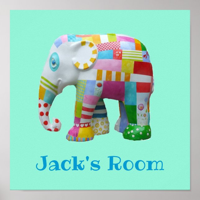 Poster Elefante de patchwork de brinquedo bonito (Frente)