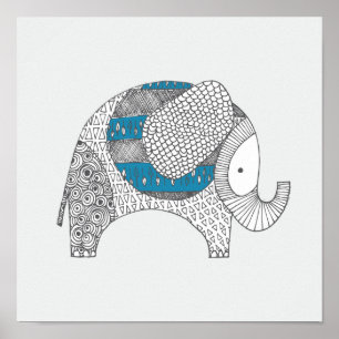 Poster Elefante de rabisco. Enfermeiro Decor.
