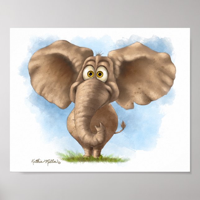 Poster Elefante Desenho Animado Fofo (Frente)