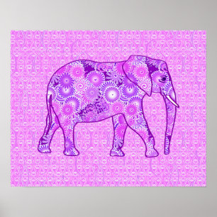 Pôster Elefante do redemoinho do Fractal - roxo e