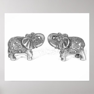 Pôster Elefante dobro de Feng Shui - B&W