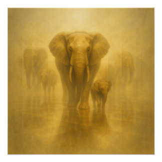Pôster Elefante Dourado e Bezerro em um Reino Espelhado N