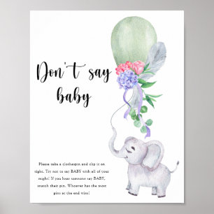 Poster Elefante e Balão - Não diga bebê