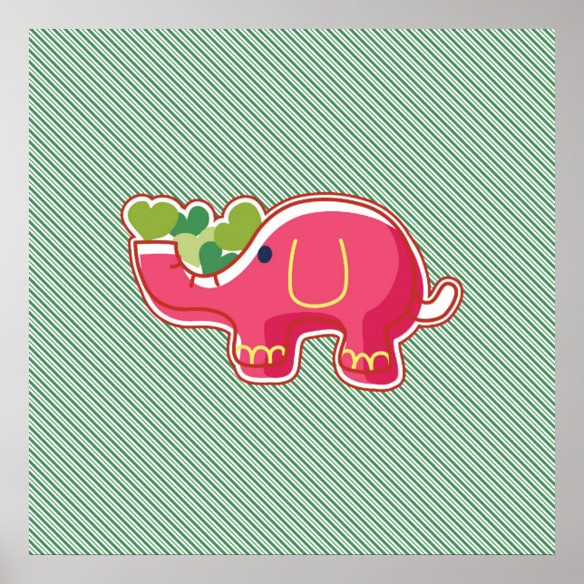 Pôster Elefante em Fundo Listrado Diagonal Verde (Frente)