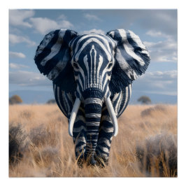 Pôster Elefante Em Zebra Disfarça Glossy