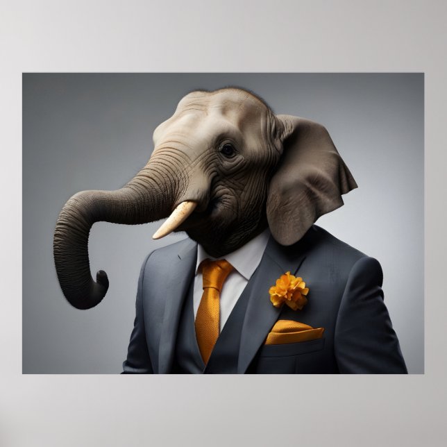 Poster Elefante engraçado de terno (Frente)