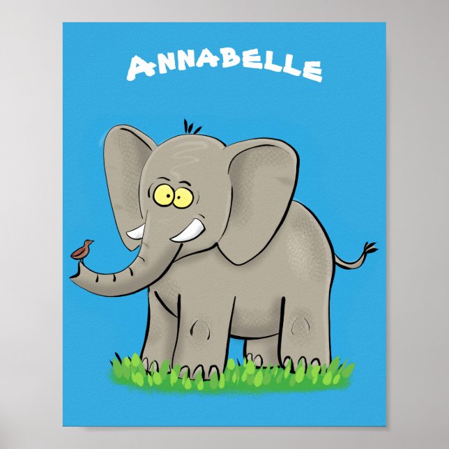 Poster Elefante engraçado e bonito com desenho animado de (Frente)