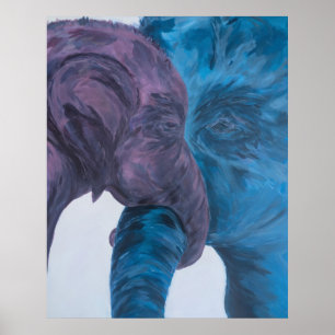 Poster Elefante Expressionista Azul e Roxo Moderno