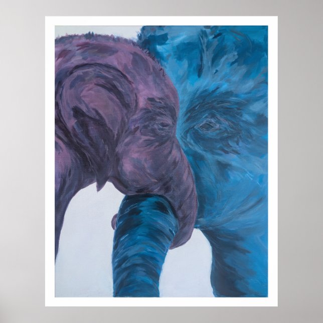 Poster Elefante Expressionista Azul e Roxo Moderno (Frente)