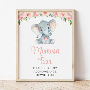 Poster Elefante, Flores Rosa, Bar Momosa Chá de fraldas
