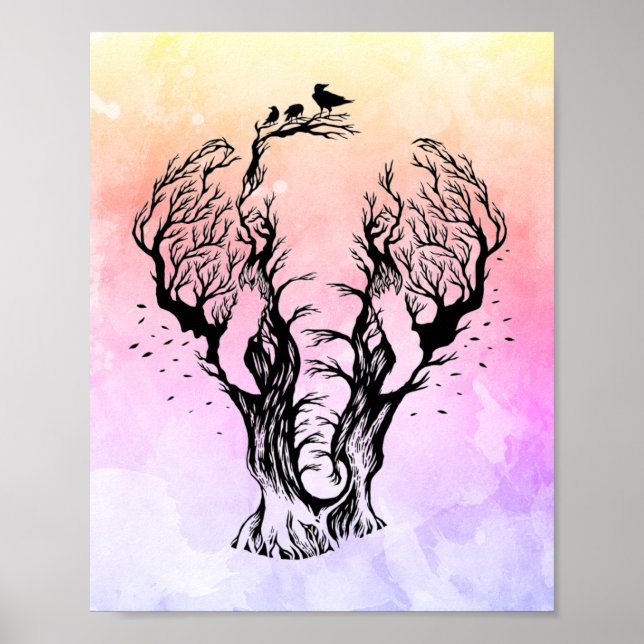 Poster Elefante Florestal de Boho de Aquarela (Frente)