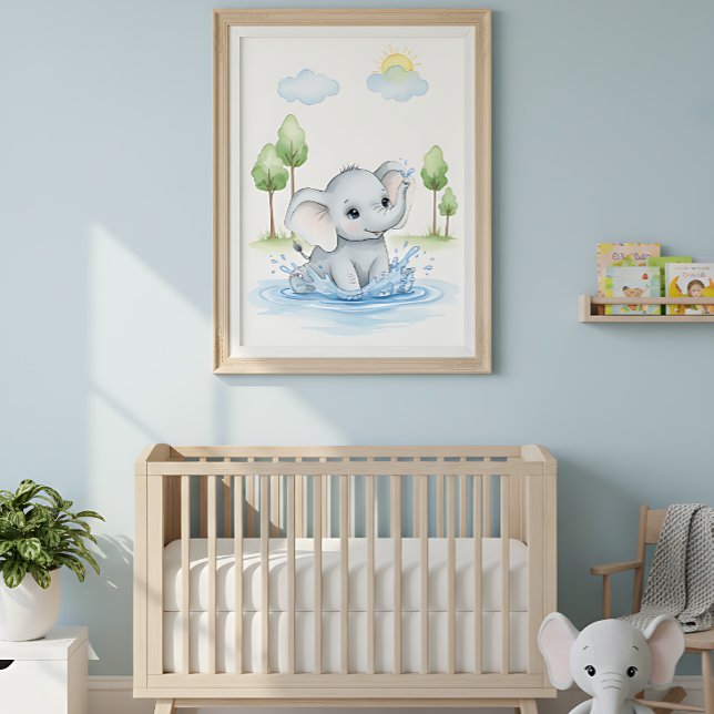 Poster Elefante Fofo Brincando na Água (Criador carregado)