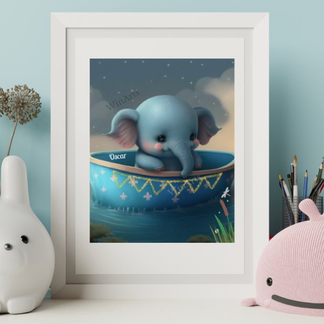 Poster Elefante Fofo em um Barco Arte Personalizada para  (Criador carregado)