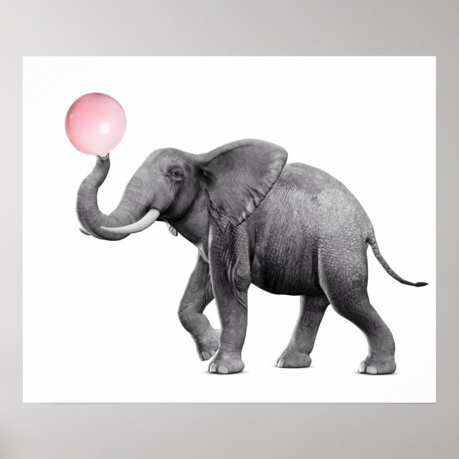 Poster Elefante Fofo Preto Branco Chiclete Berçário Crian (Frente)