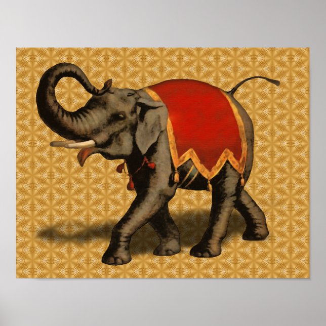 Poster Elefante Indiano com Vestuário Vermelho (Frente)