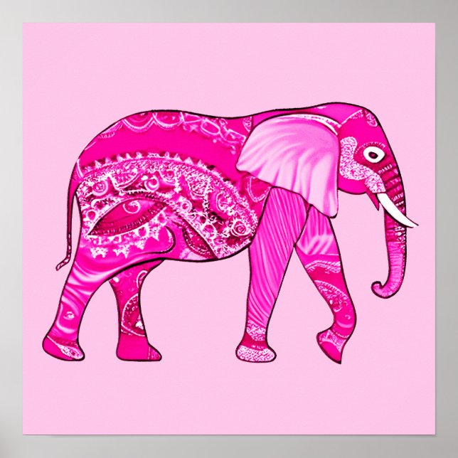 Poster Elefante Indiano em um Patterno Árabe Rosa da Foss (Frente)