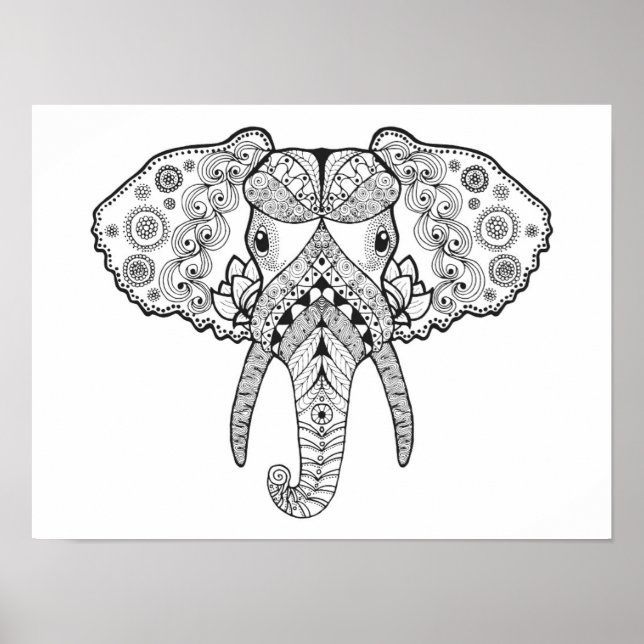 Pôster Elefante inspirado no Zentangle (Frente)