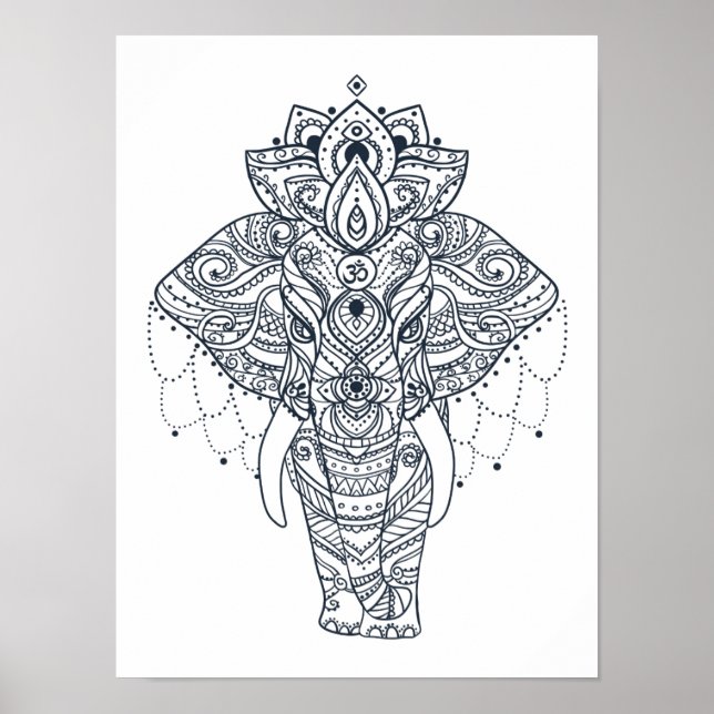 Pôster Elefante inspirado no Zentangle (Frente)