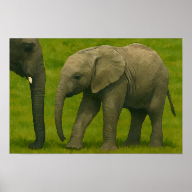 Poster Elefante Jovem na Reserva de Grassy (Frente)