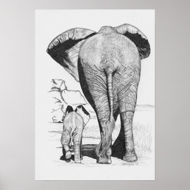 Pôster Elefante Mãe e Bebê (Frente)