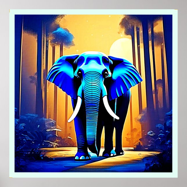 Poster Elefante Místico: Jornada da Floresta Sunset (Frente)