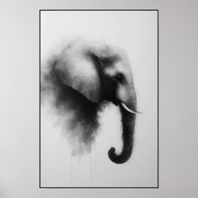 Poster Elefante na Abstrato de Névoa (Frente)