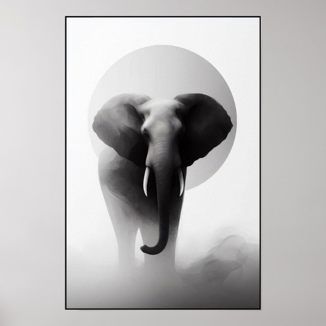 Poster Elefante na Abstrato de Névoa (Frente)