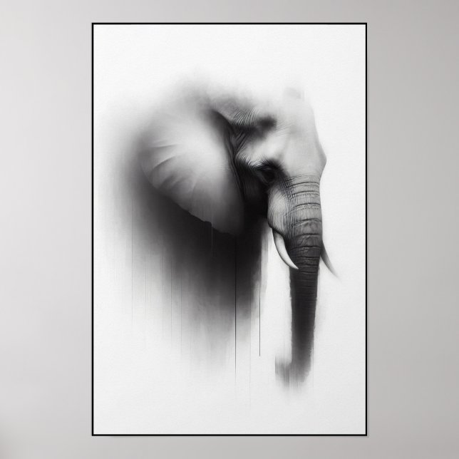 Poster Elefante na Abstrato de Névoa (Frente)