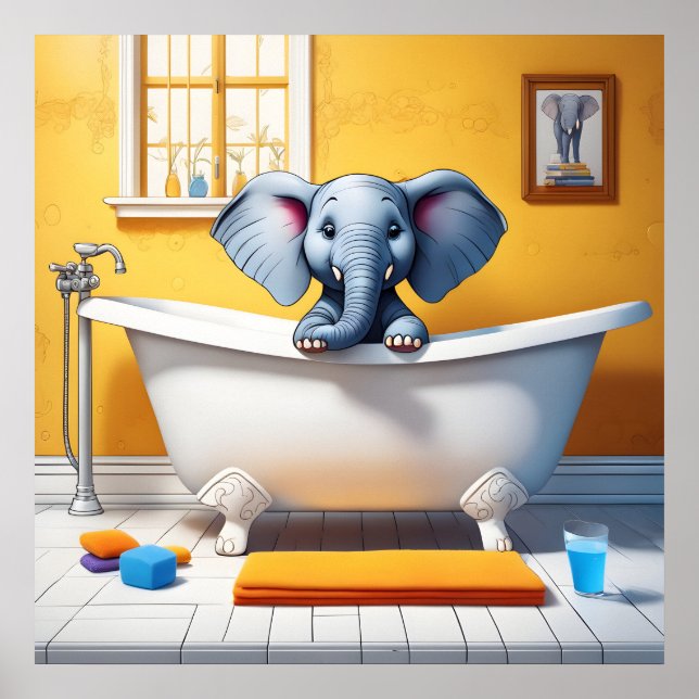 Poster Elefante no banho (Frente)