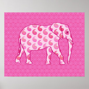 Poster Elefante Paisley - Rosa-gelo e fuchsia