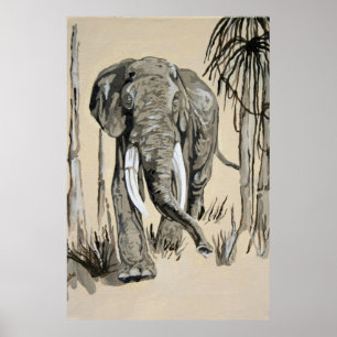 Pôster Elefante Passando Pela Arte De Savana