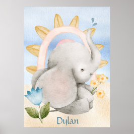 Poster Elefante Personalizado, Animais Bebês, Boho, Arco-