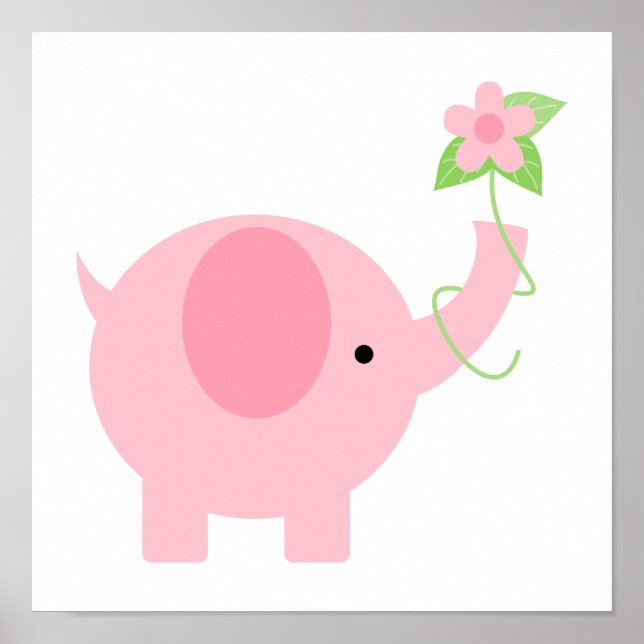 Poster Elefante Rosa Adorável com Flores (Frente)