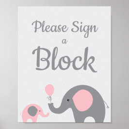 Poster Elefante Rosa Assinar um Chá de fraldas de Sinal d