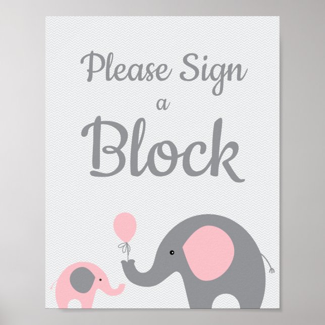 Poster Elefante Rosa Assinar um Chá de fraldas de Sinal d (Frente)