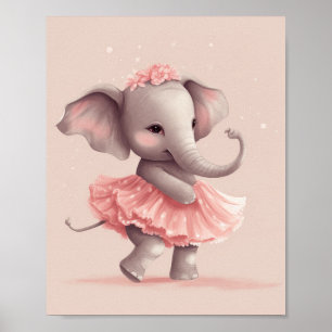Poster Elefante rosa-bebê adorável com vestido de bolinha