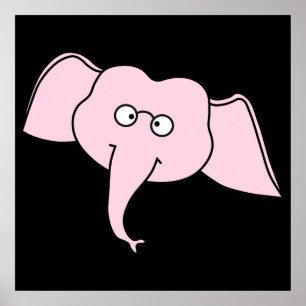 Poster Elefante Rosa com Óculos. Cartoon