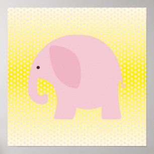 Pôster Elefante Rosa em Amarelo