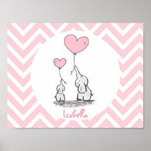 Poster Elefante Rosa Pastel Personalizado para Menina Beb
