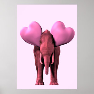 Poster Elefante Rosa Romântico